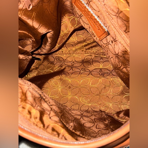 FOSSIL Long Live Vintage Camel Brown Leather Carryall Shoulder Handbag Satchel - Picture 4 of 9